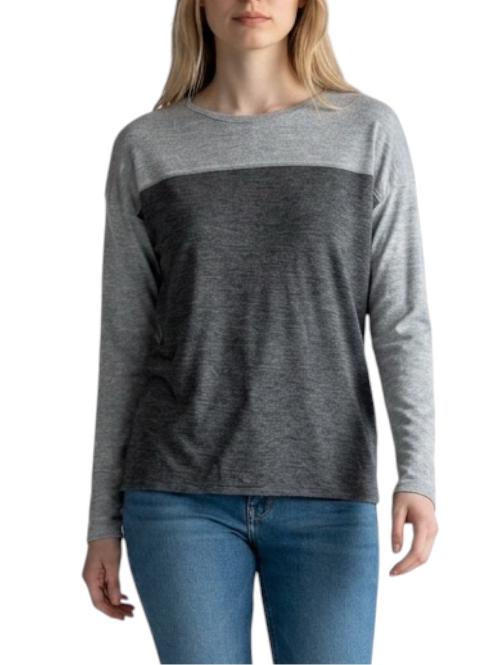 Vince Two-Tone Gray Crewneck Long-Sleeve Top Y2K Casual Size XS